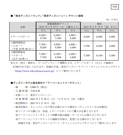 ランド シー 3 入園分からチケット価格変動制導入 ディズニーホテルアーリー有料化 アラフィフ主婦のディズニー年パス日記