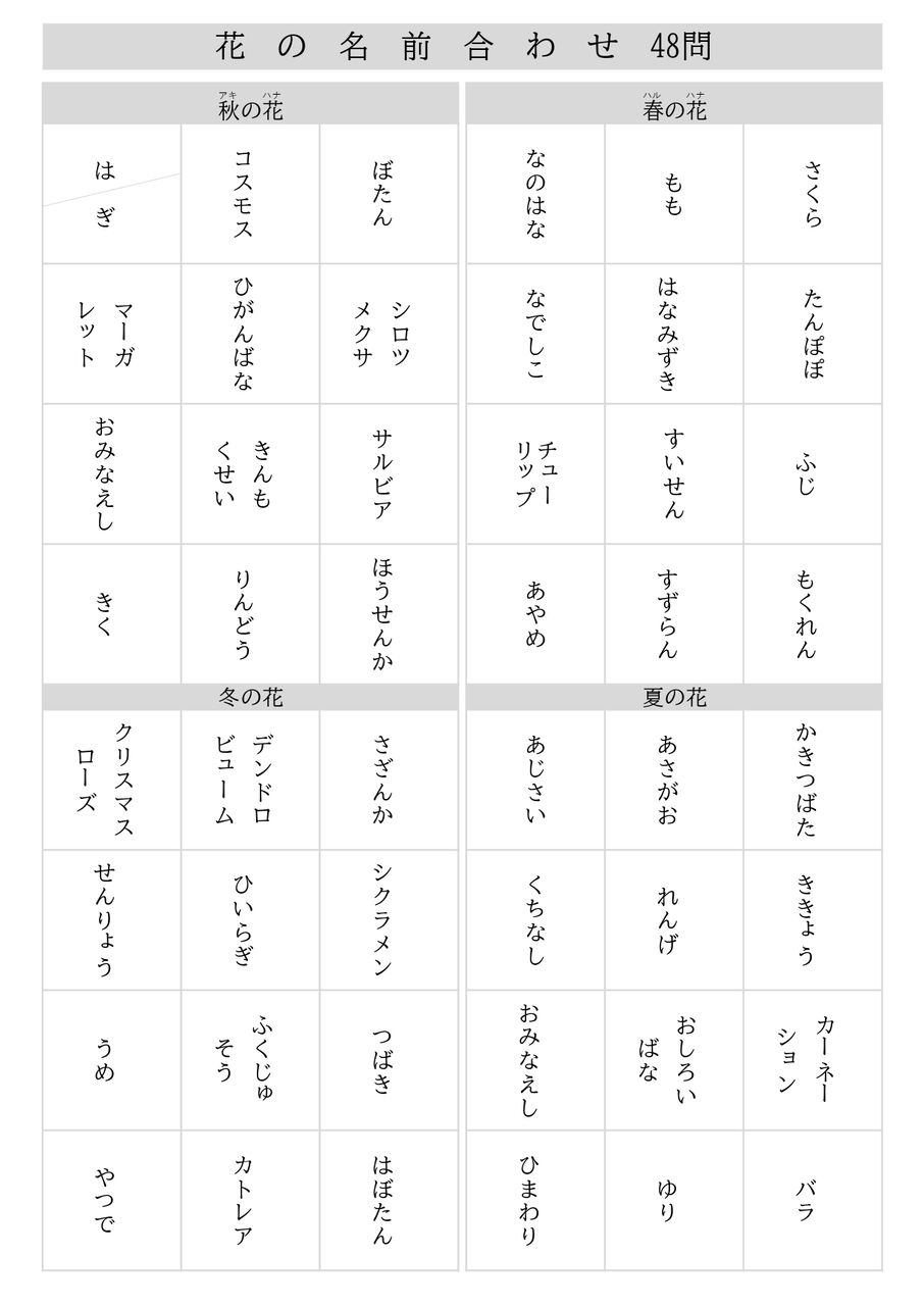 お花の名前あわせ 40人のデイサービスで喜ばれるレクとは