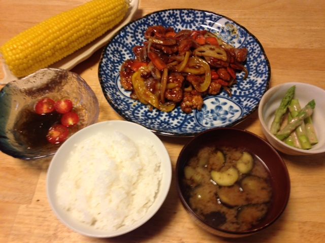 昨夜は豚肉と夏野菜の甘酢あんなど 4兄弟ママの晩御飯日記