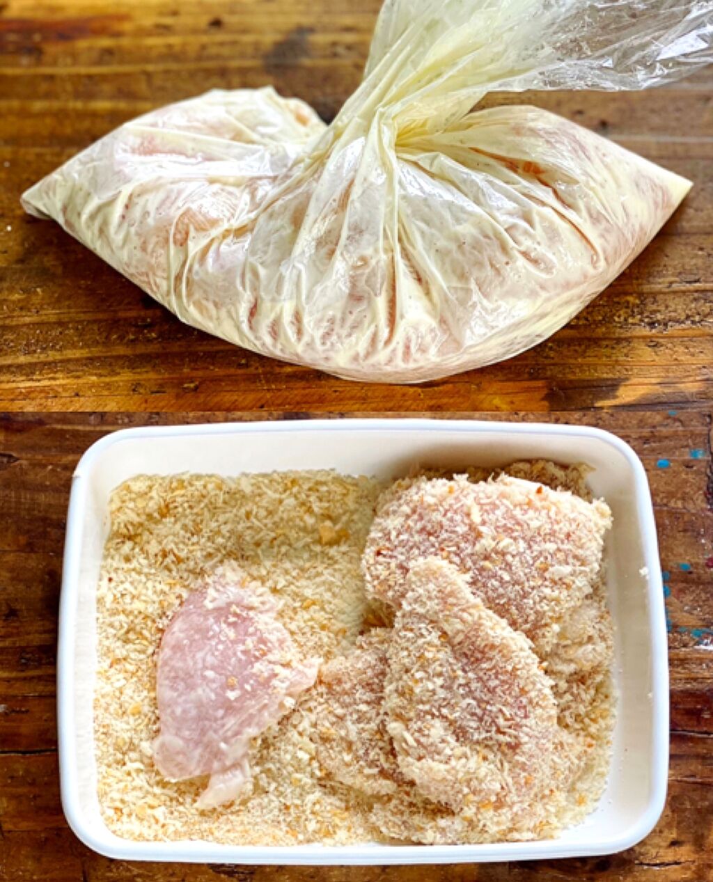 ♡衣付けラクラク！鶏むね肉でチキンカツ〜甘辛ソース♡【#卵不使用
