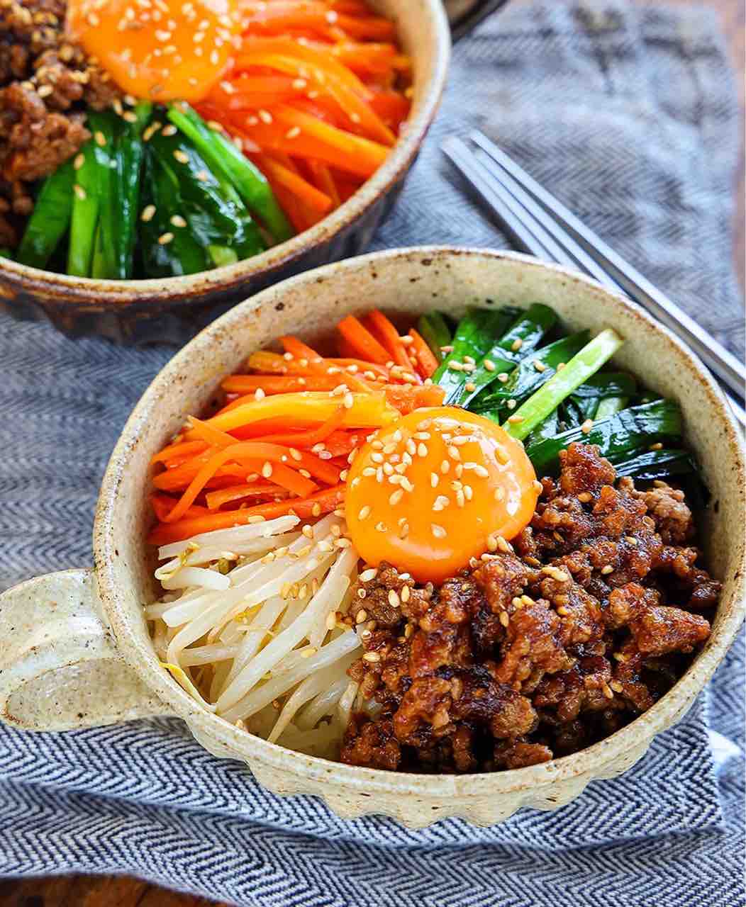 ♡フライパン1つ！ひき肉でラクうまビビンバ♡【#もやし #ニラ #人参