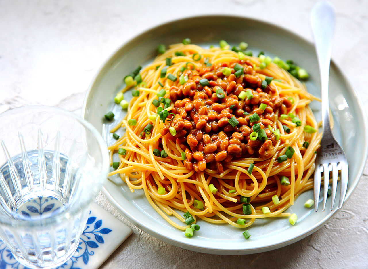 ♡超簡単おすすめ♡めんつゆバターde納豆パスタ♡【#時短#節約#麺