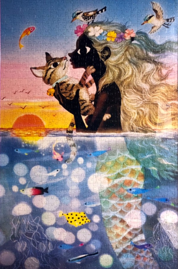 壁紙 藤城清治 猫 藤城清治 猫と少女の音楽会 セリグラフ 絵画買取・販売 -