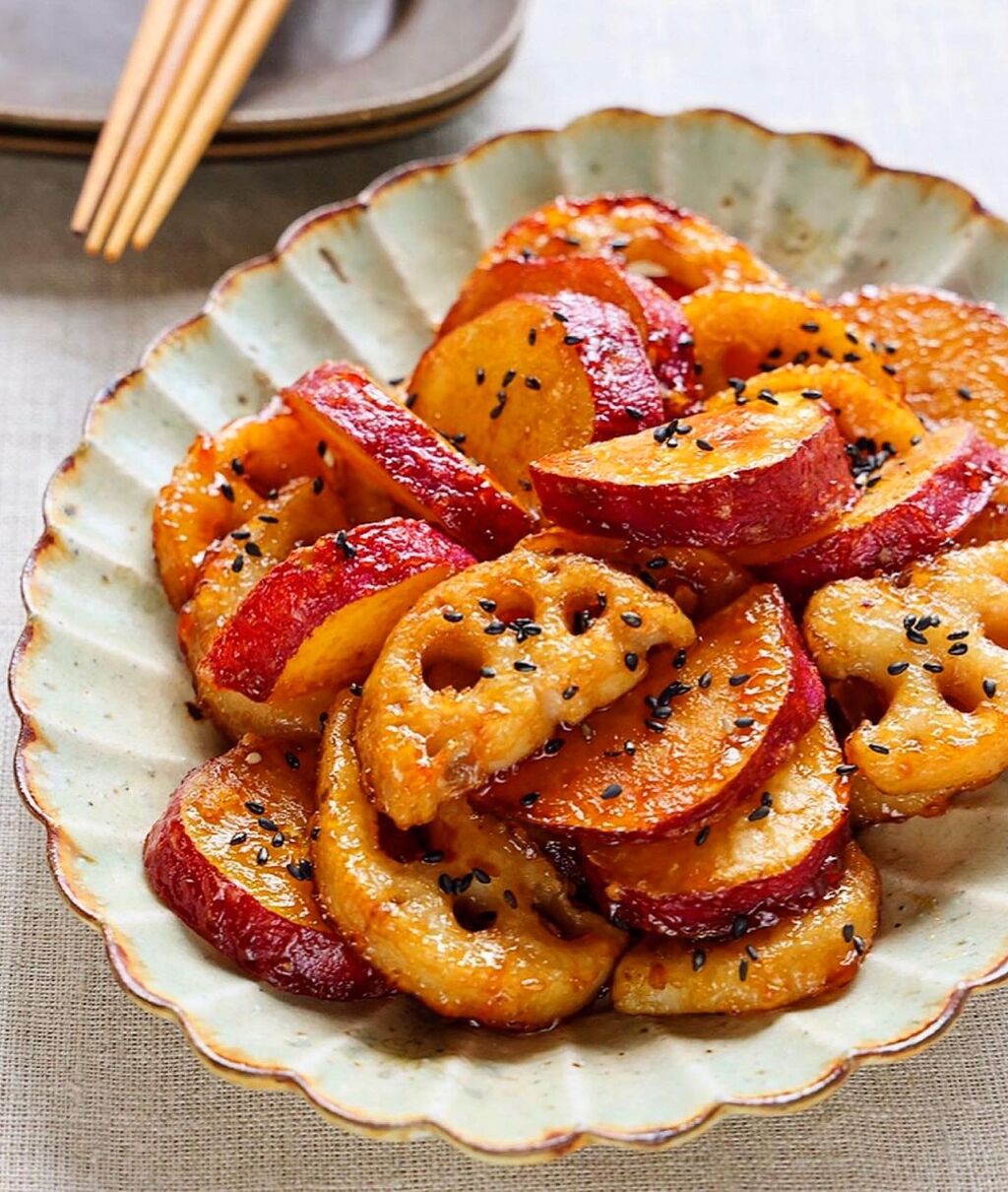 ♡さつまいもとれんこんの甘辛♡【#揚げない #副菜 #簡単レシピ #お