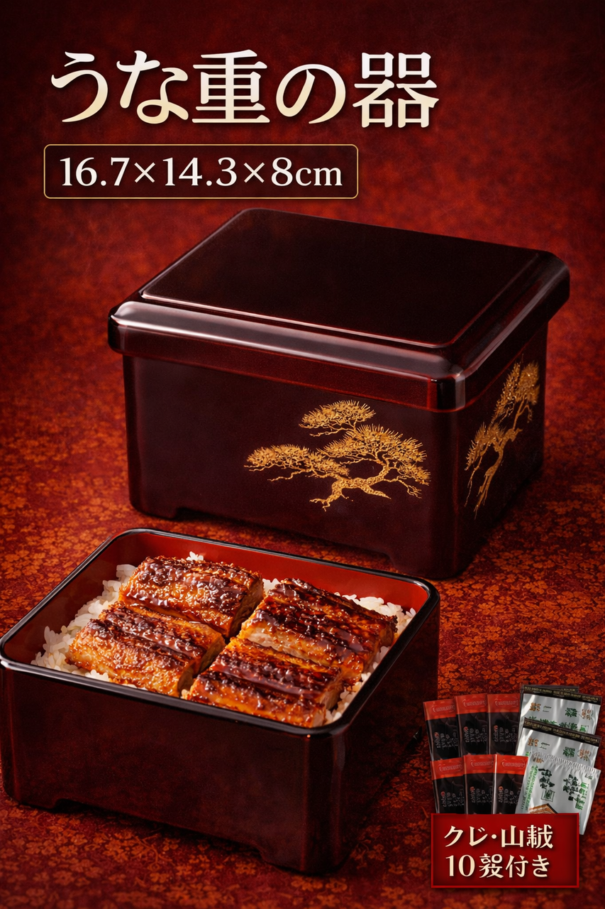 福井クラフト(Fukui Craft) 重箱 茶 16.7x14.3x8cm うなぎ の 器 うな重 光月丼重 溜パール松内朱