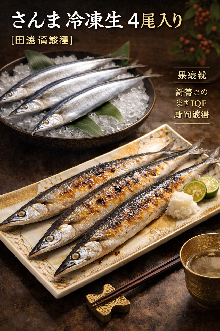 さんま 冷凍生 4尾入り【国産 常磐産】最高級 鮮度そのまま IQF 瞬間凍結 塩焼き 煮付け