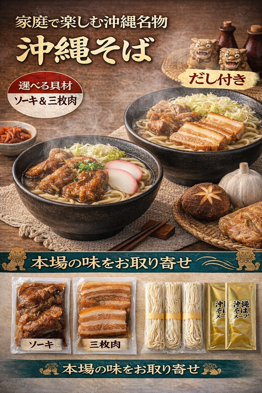 長浜商店 沖縄そば だし付き 選べる具材（ソーキ・三枚肉）家庭で楽しむ沖縄名物 お取り寄せグルメ