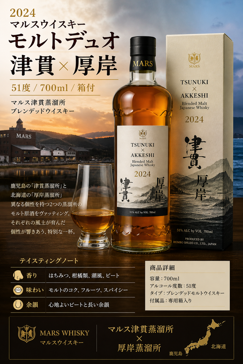 2024 マルスウイスキー モルトデュオ 津貫×厚岸 51度 箱付 700ml マルス津貫蒸溜所 ブレンデッド ウイスキー ((YAHSTAJE)) ヴェリタス