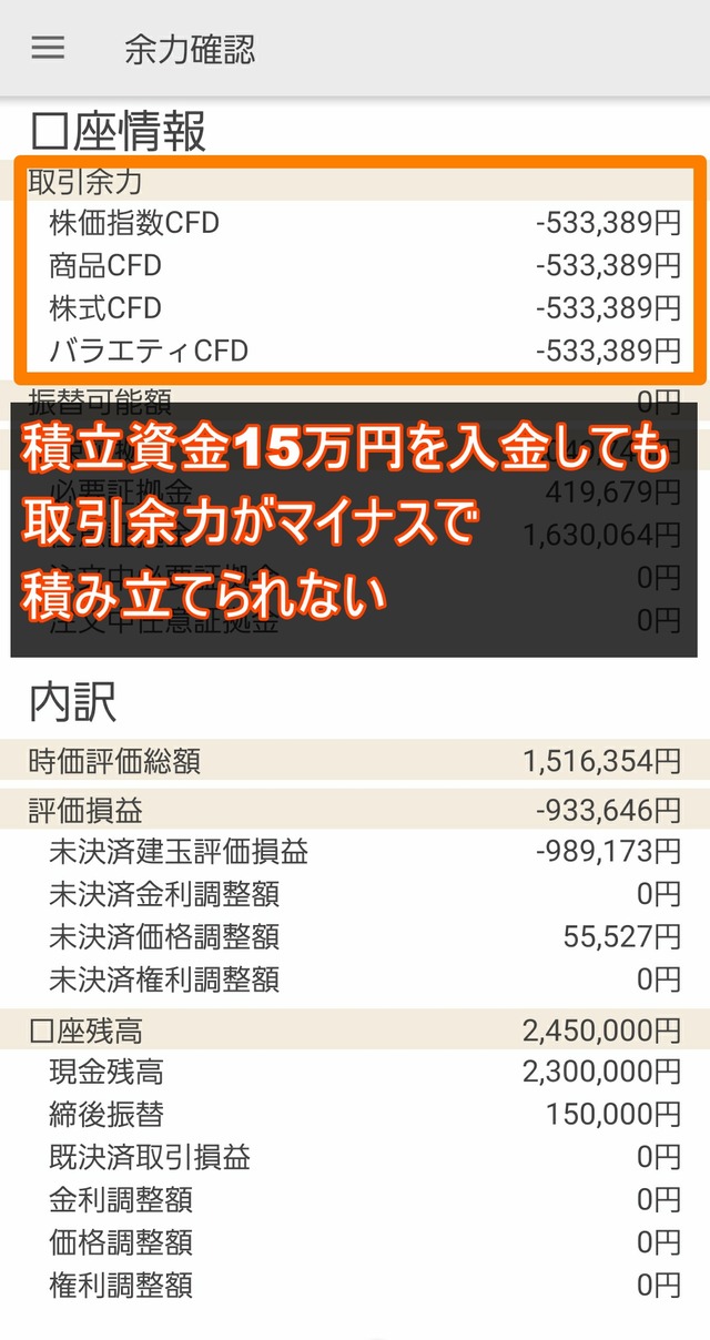 取引余力がマイナス②