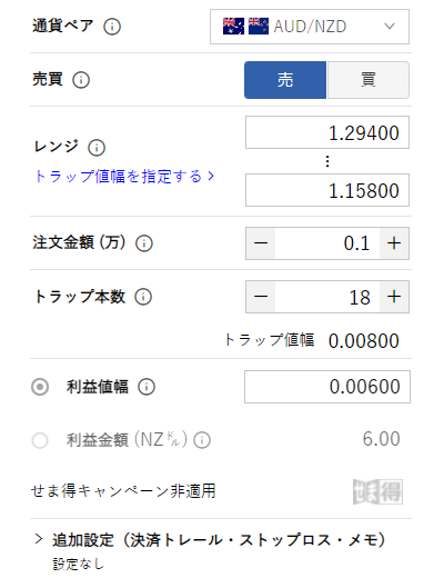 豪ドル/NZドルのトラリピ設定-売り