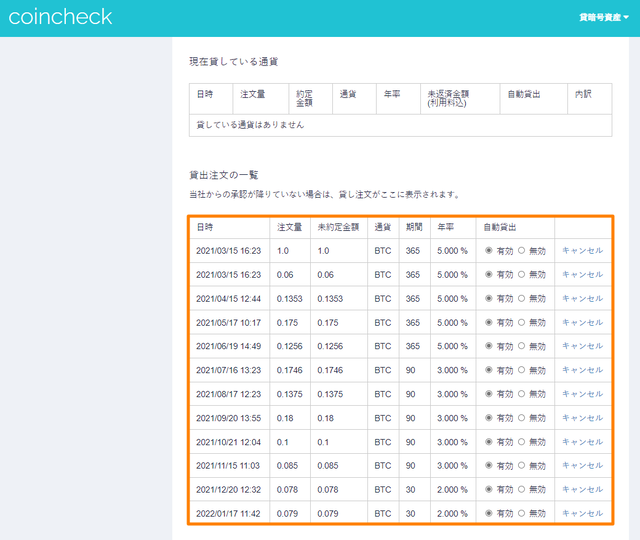 貸仮想通貨レンディング20220117