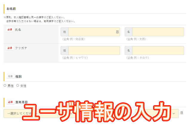 ④ユーザ情報の入力
