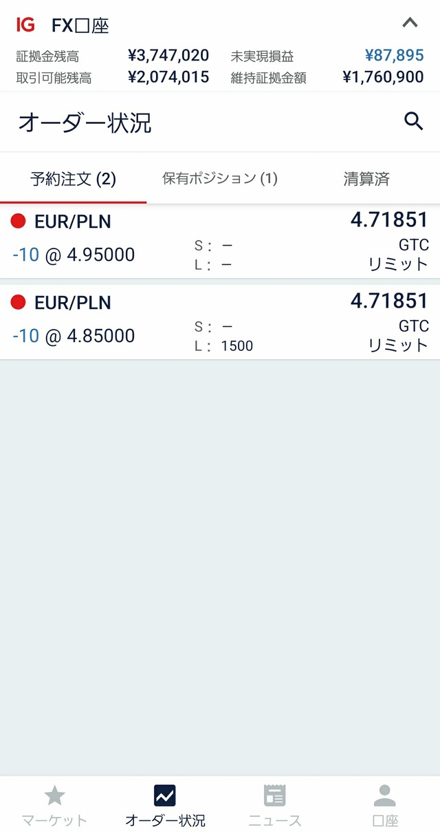 IG証券ユーロ/ズロチ②