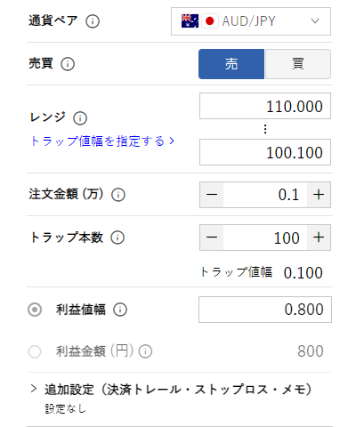 鈴のトラリピ設定-豪ドル／円売り100円-110円