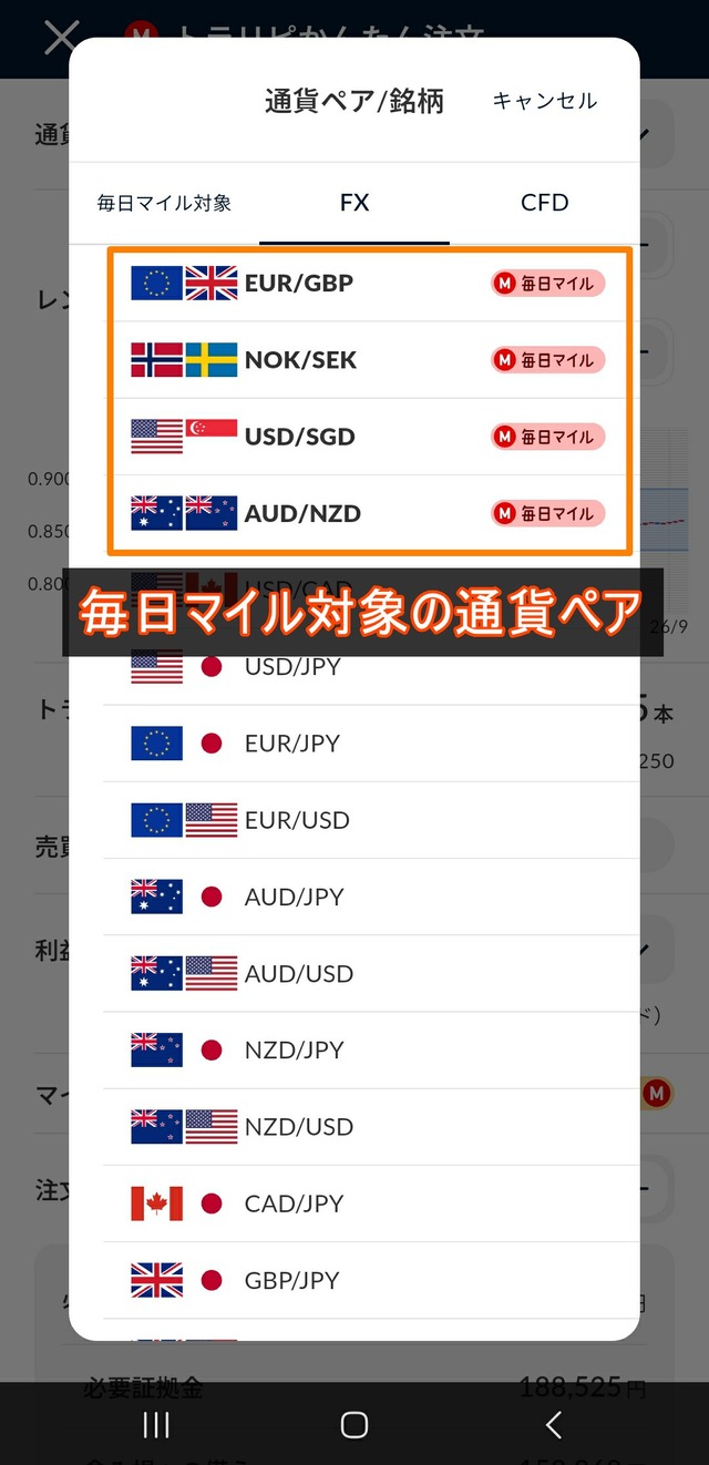 毎日マイル対象の通貨ペア2