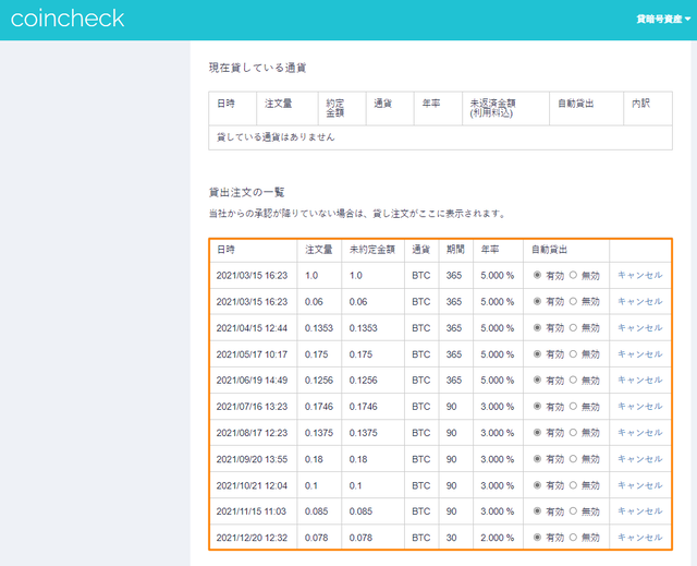 貸仮想通貨レンディング20211220