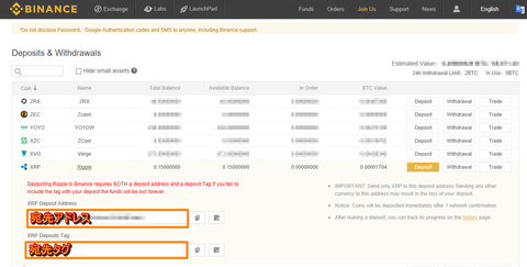 binance宛先アドレス