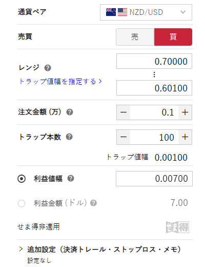 トラリピワイドレンジ戦略_NZドル／米ドル買い_0.6-0.7