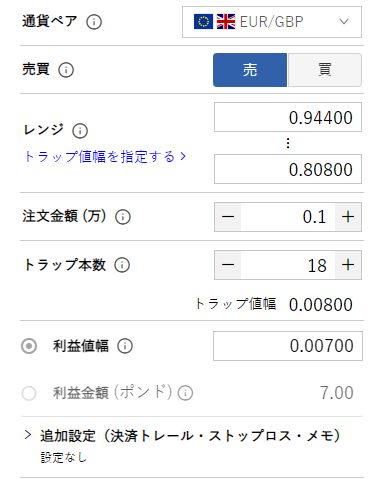 ユーロ/英ポンドのトラリピ設定-売り