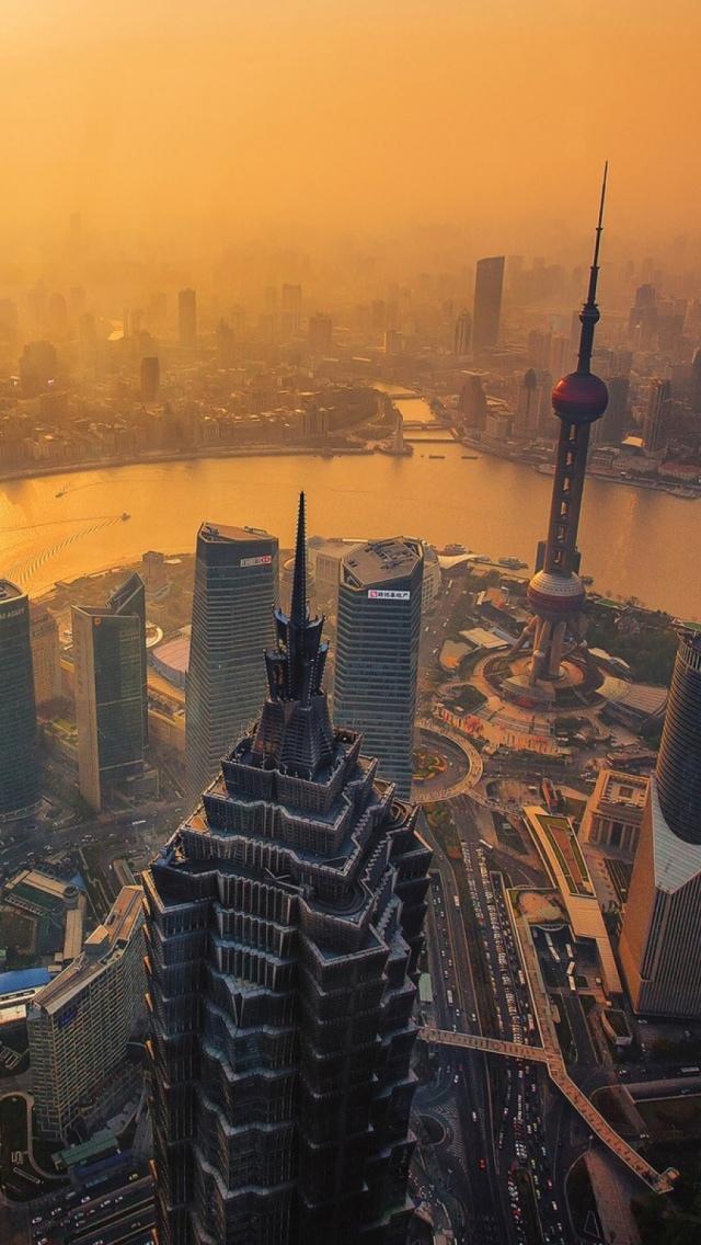 中国の大都市の都市日没 ロック画面の画像 携帯電話のおデスdesuが円形の壁紙 風景の壁紙のhd Iphone 壁紙