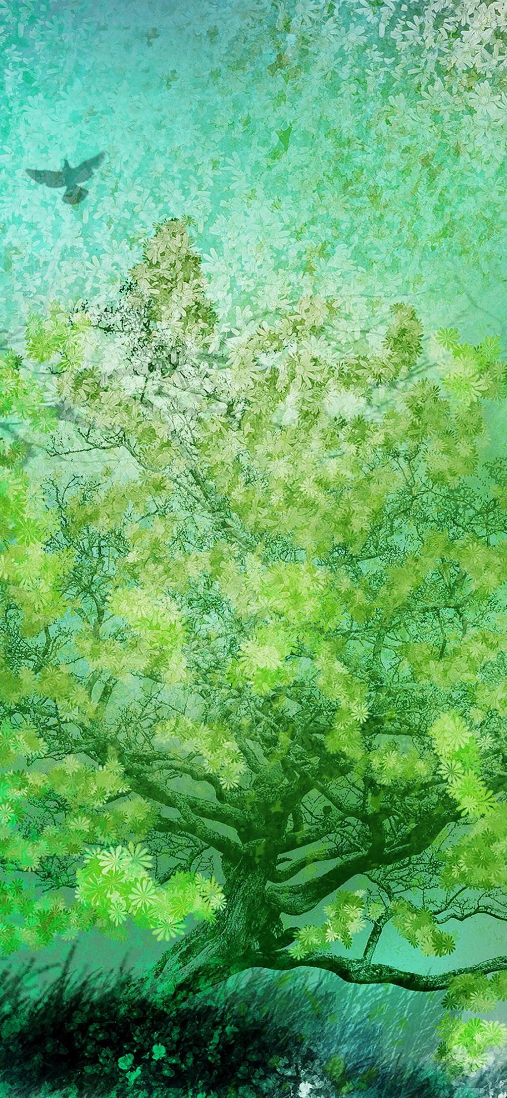 春の緑の木々や花アートiphone Xイラスト ロック画面イメージ 高ミリアンペア里メッu 明確な携帯電話の壁紙iphoneの壁紙 代替 壁紙