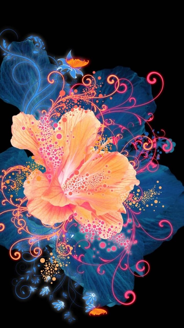 抽象的なネオンの花の絵画 ロック画面の画像 Iphoneホ壁紙hd画面の携帯電話の壁紙 代替1本の森 壁紙