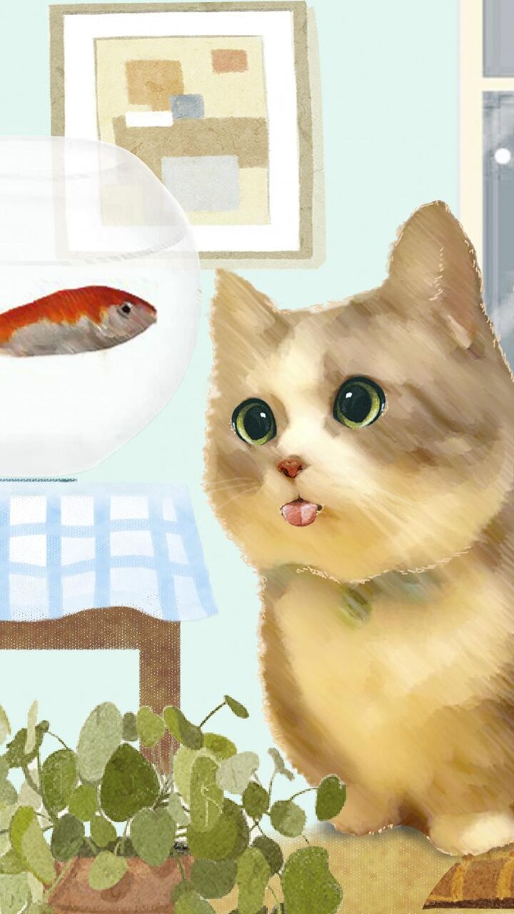 スーパー孟かわいい猫のイラスト ロック画面の画像 およびダイアナnaaƒÿlecの壁紙ホ1つの森のhd画面の携帯電話の壁紙 動物 壁紙