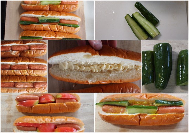 自家製きゅうりのピクルス入りホットドッグ