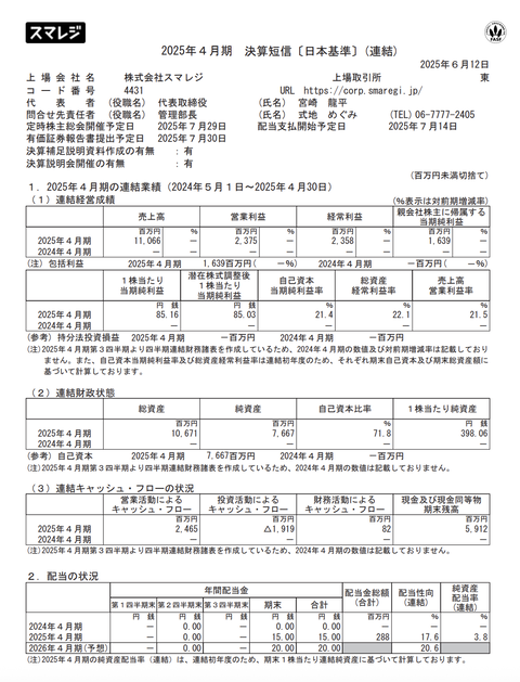 スマレジ 2025年4月期通期決算