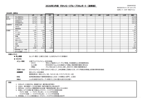 すかいらーく 2026年3月度月次成績