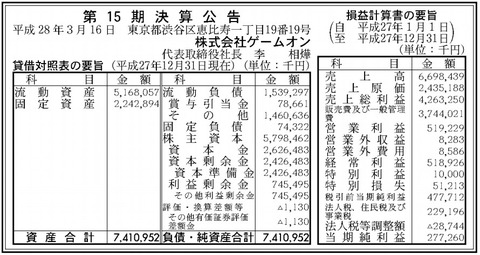 ゲームオン決算