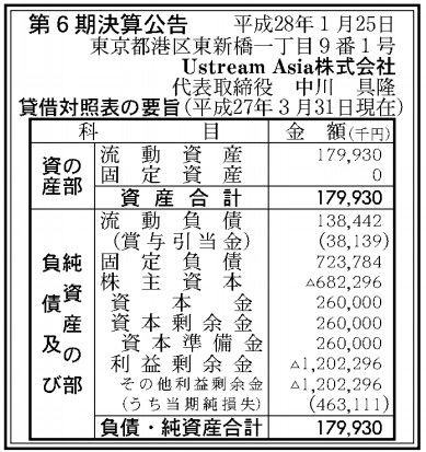 UstreamAsia業績