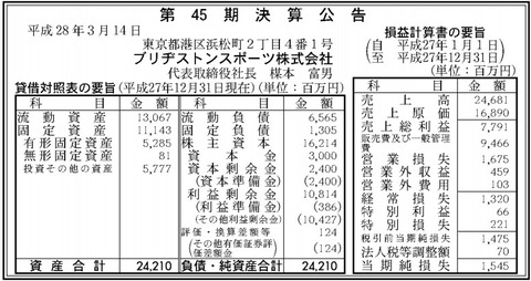 ブリヂストンスポーツ決算