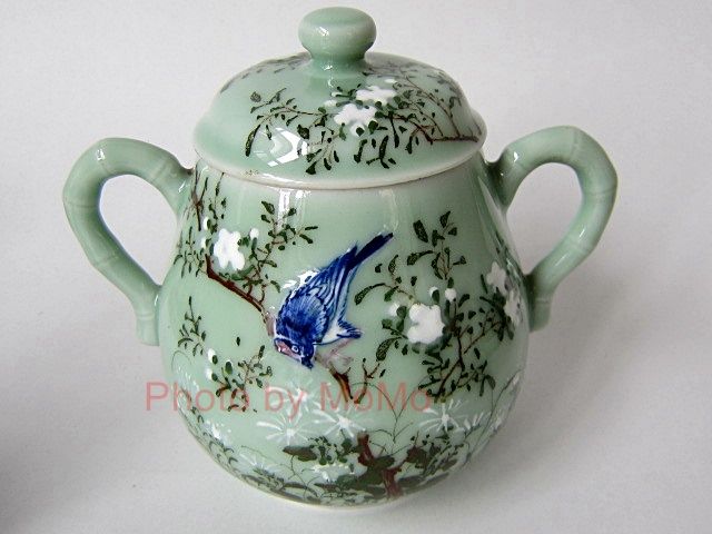 加】112e 瀬戸焼 白雲堂 周兵製 青磁 内染付 花鳥漢詩図 鉢