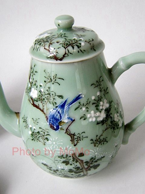 加】112e 瀬戸焼 白雲堂 周兵製 青磁 内染付 花鳥漢詩図 鉢