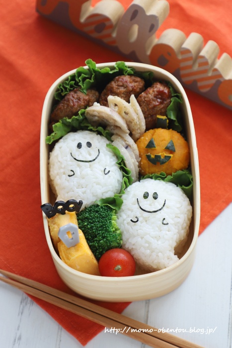おばけちゃんとかぼちゃで作るジャック オ ランタンのハロウィン弁当 キャラ弁レシピ Momo S Obentou キャラ弁 Powered By ライブドアブログ