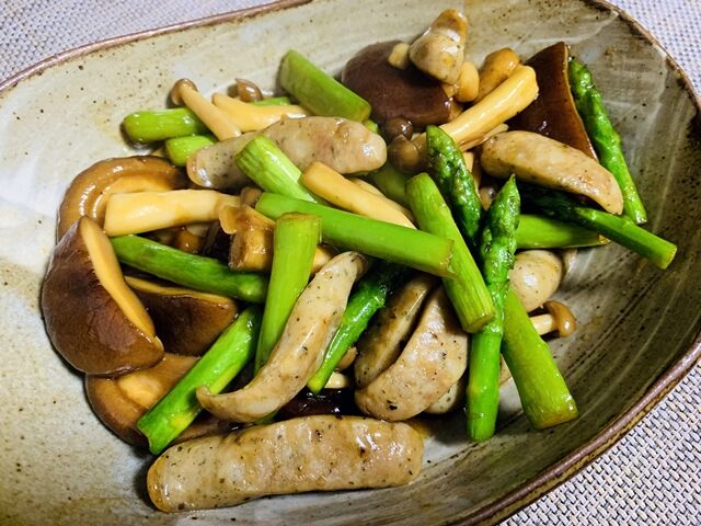 アスパラ きのこ バター