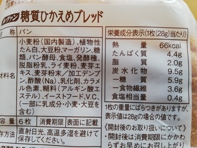 ヤマザキ ルヴァン糖質ひかえめブレッド 成分表