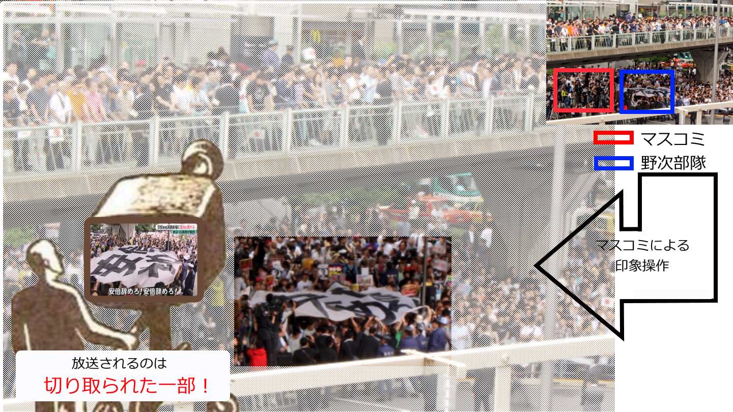 安倍総理が秋葉原で街頭演説→マスコミ真横に陣取った少数プロ市民が「安倍辞めろ」コール→映像トリミングして多数派のように印象操作