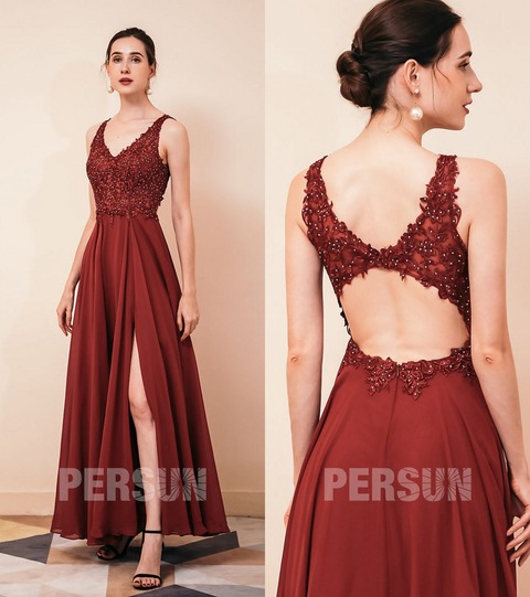 Robe de soirée fin d'année longue fendue à sequins col V ligne A