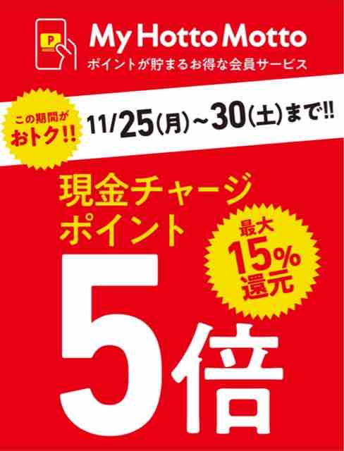 キャンペーン速報 ほっともっとのチャージポイントが5倍 最大15 還元