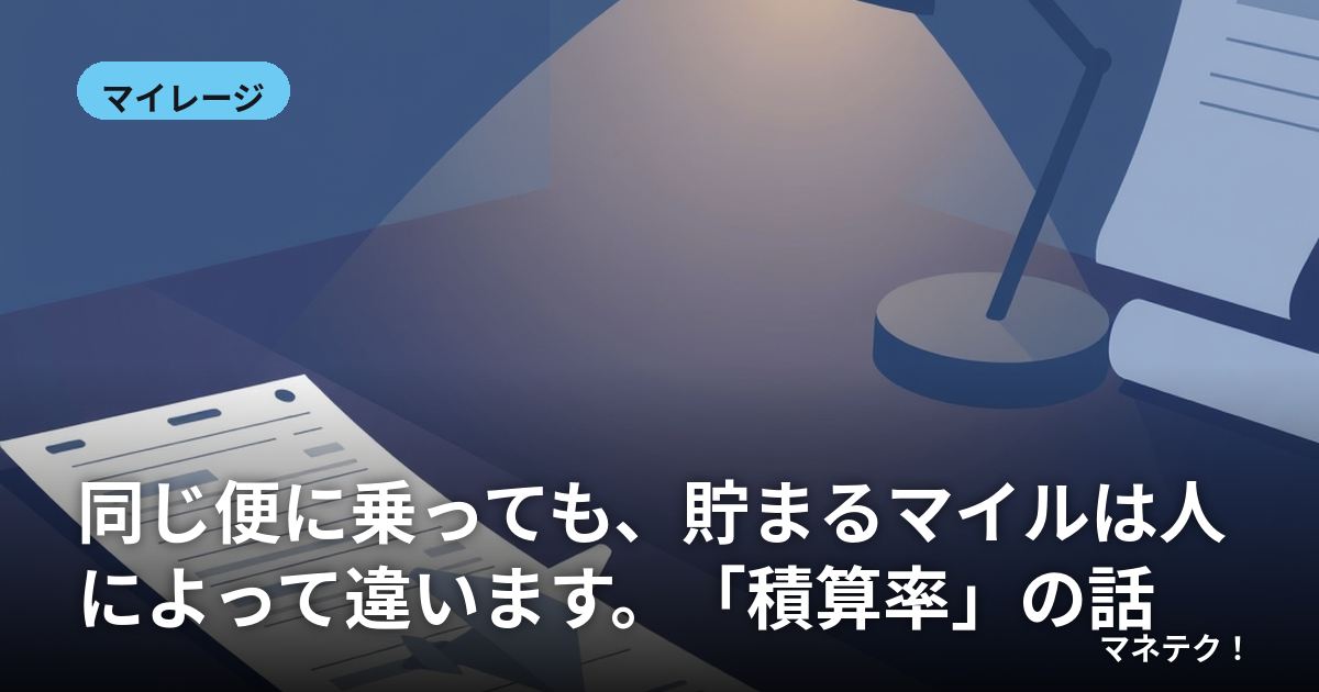 同じ便に乗っても、貯まるマイルは人によって違います。「積算率」の話