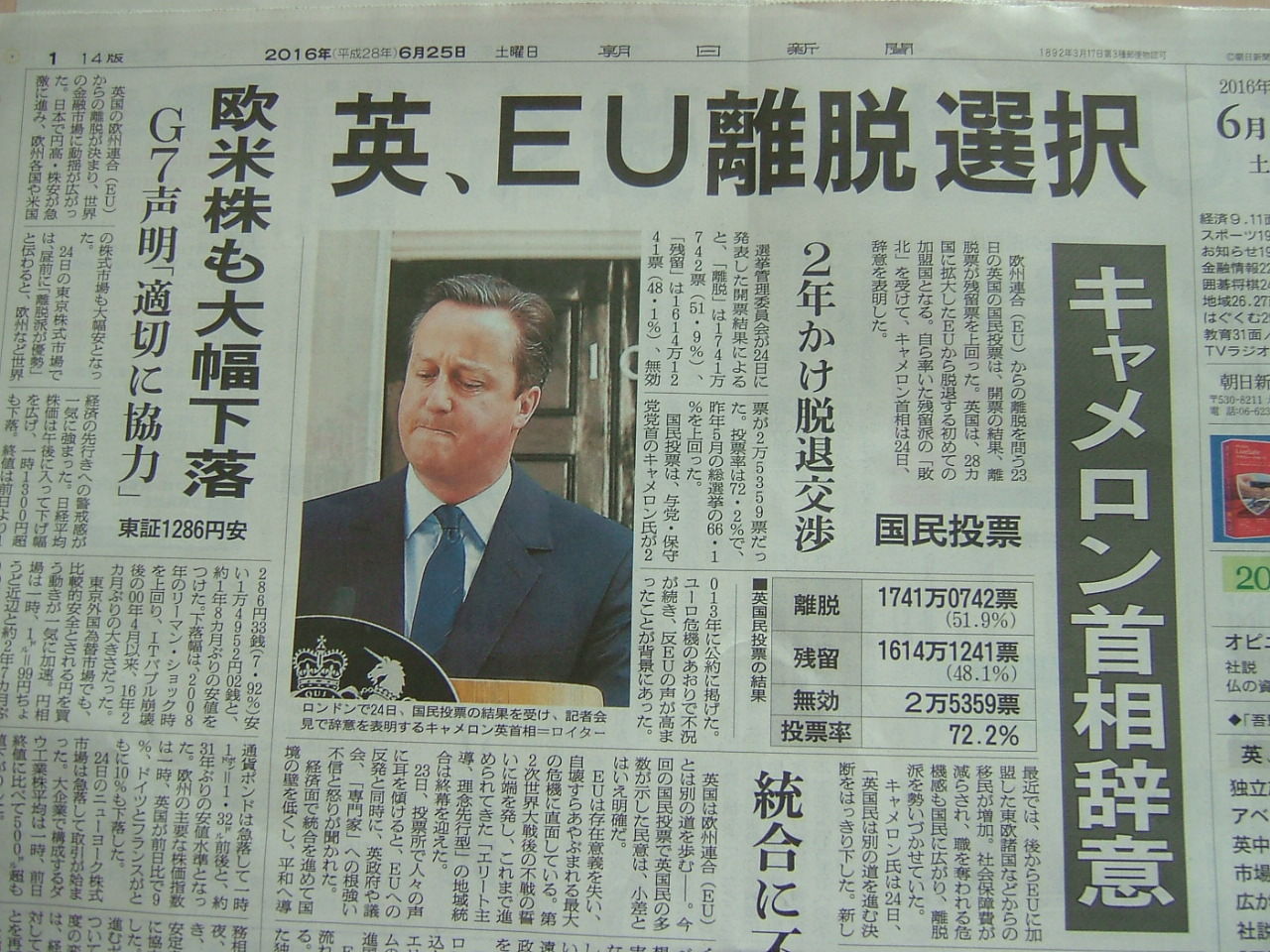 英国eu離脱 ひぇ っ日経平均株価大暴落 マッサンの気まま日記