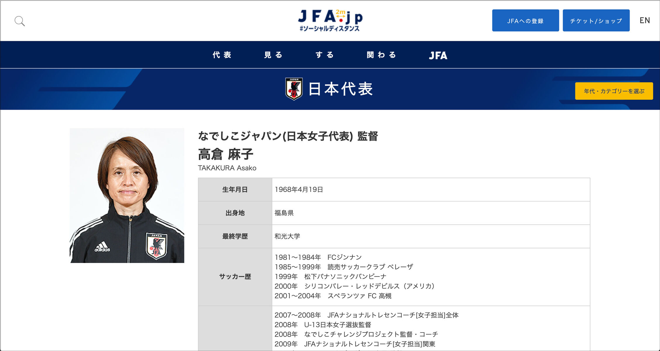 なでしこジャパンの高倉麻子監督は スペランツァ大阪高槻 に在籍してたみたい 高槻つーしん