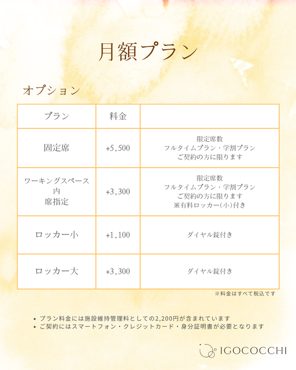 IGOCOCCHI_月額プランオプション料金(税込)