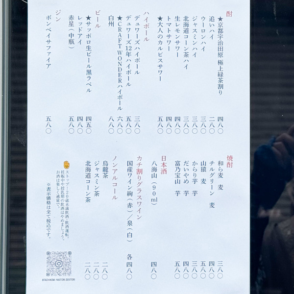 高槻市北園町 立呑焼鳥せきとり メニュー