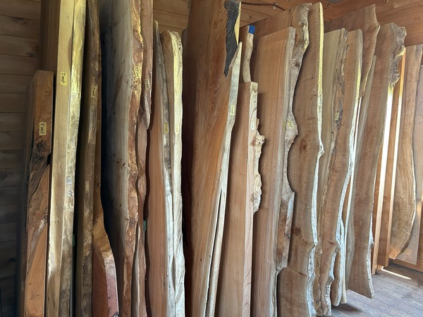 木材を並べている写真