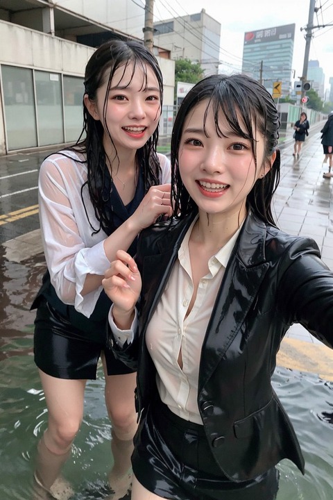 【画像】OLさん、雨でびしょ濡れ　濡れまくりwwwwwwwwwwwwwwwww