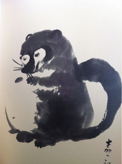たぬき 水墨画 直筆水墨画 晩秋月夜に狸