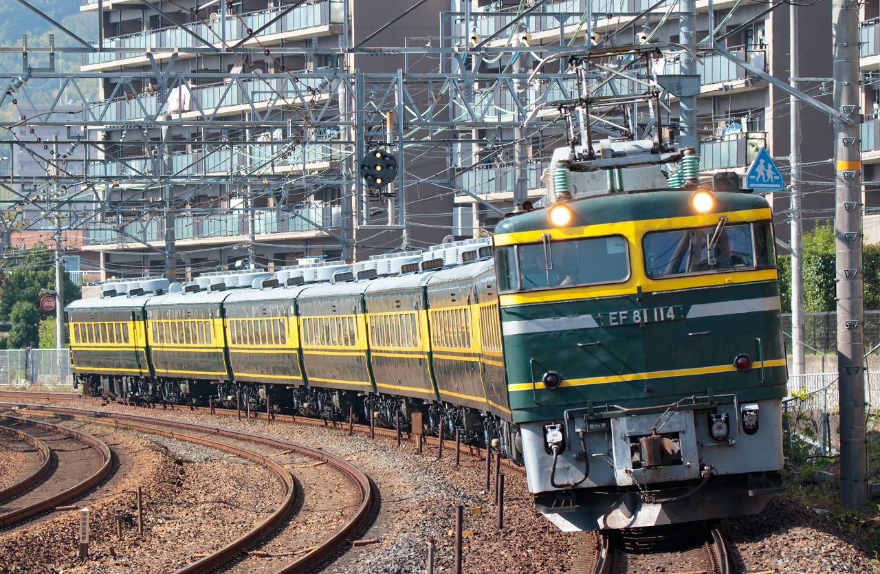 EF81-114牽引 サロンカーなにわ団臨を山崎～島本にて撮影 : R